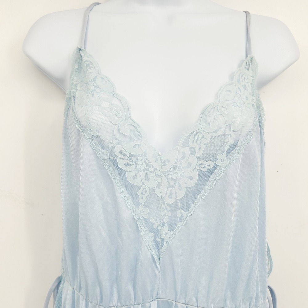 Pandora of California‎ Womens Vintage 70s Blue Lace Trim Coquette Nightgown XL - Picture 2 of 8